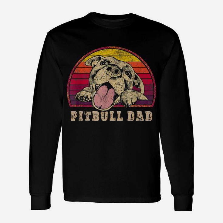 Pitbull Dad Vintage Smiling Pitbull Father's Day Dog Lovers Unisex Long Sleeve