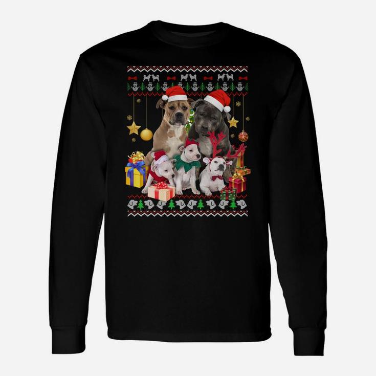 Pitbull Ugly Christmas Sweater Santa Hat Gift Unisex Long Sleeve