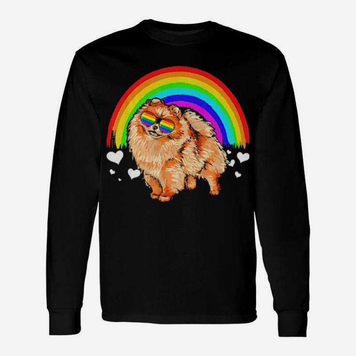 Pomeranian Rainbow Sunglasses Gay Pride Lgbt Long Sleeve T-Shirt