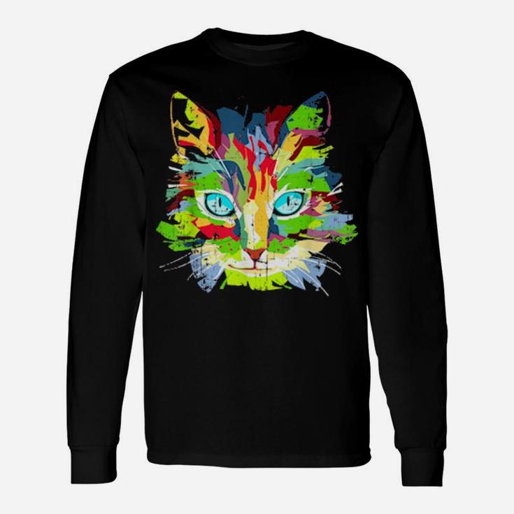 Pop Art Cat Distressed Style Long Sleeve T-Shirt