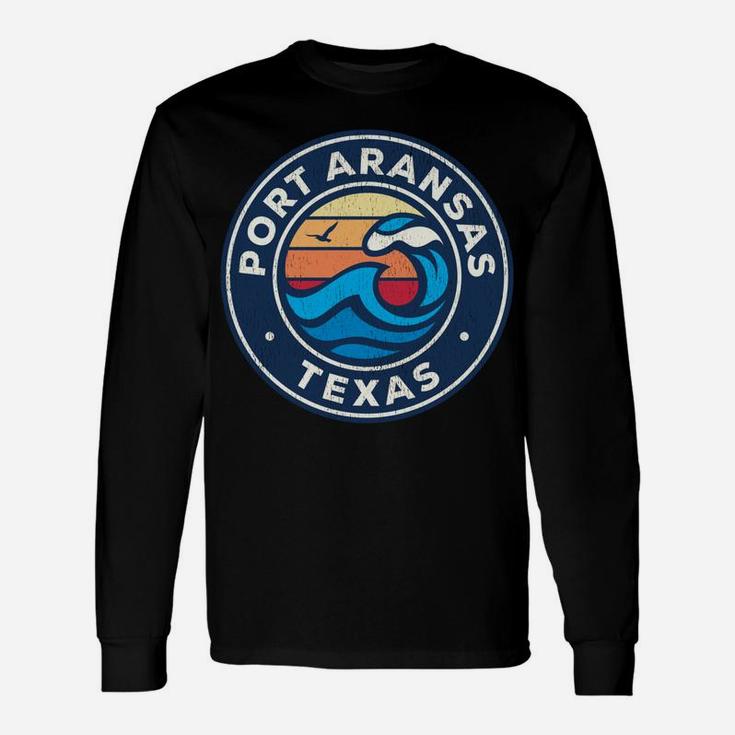 Port Aransas Texas Tx Vintage Nautical Waves Design Unisex Long Sleeve