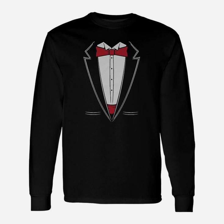 Printed Suit And Tie Tuxedo  Red Bow Tie Bachelor Party Unisex Long Sleeve