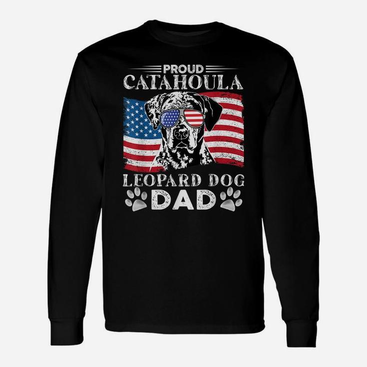 Proud Catahoula Leopard Dog Dad American Flag Patriotic Dog Unisex Long Sleeve