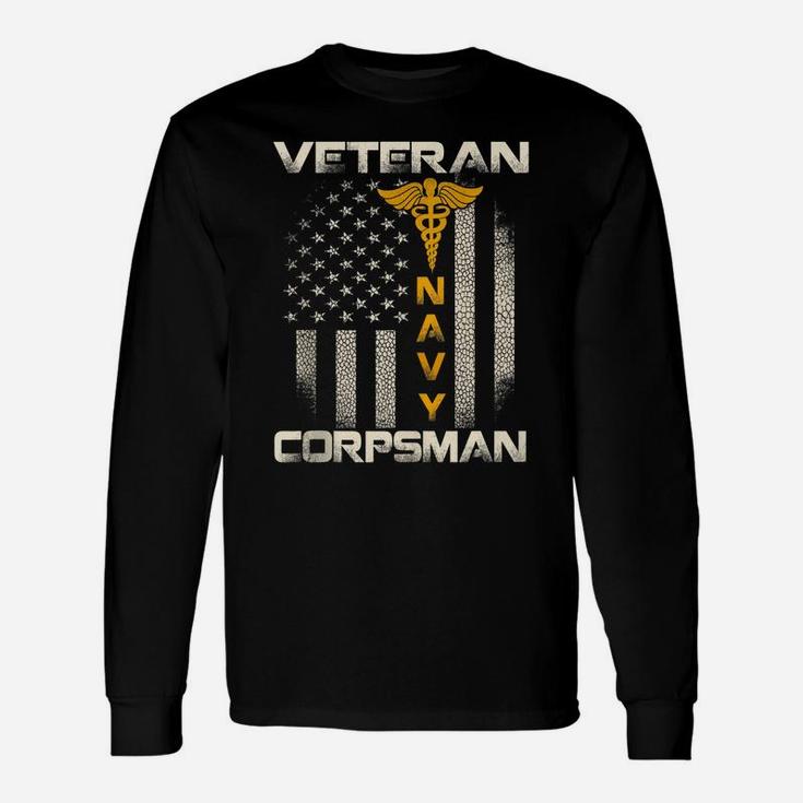 Proud Veteran Navy Corpsman T-Shirt Gifts For Men Unisex Long Sleeve