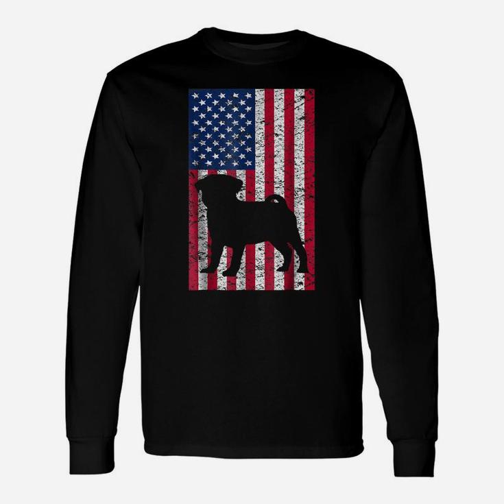 Pug Dog Puppy T-Shirt Veteran Gift Usa Flag Patriot Pugs Unisex Long Sleeve