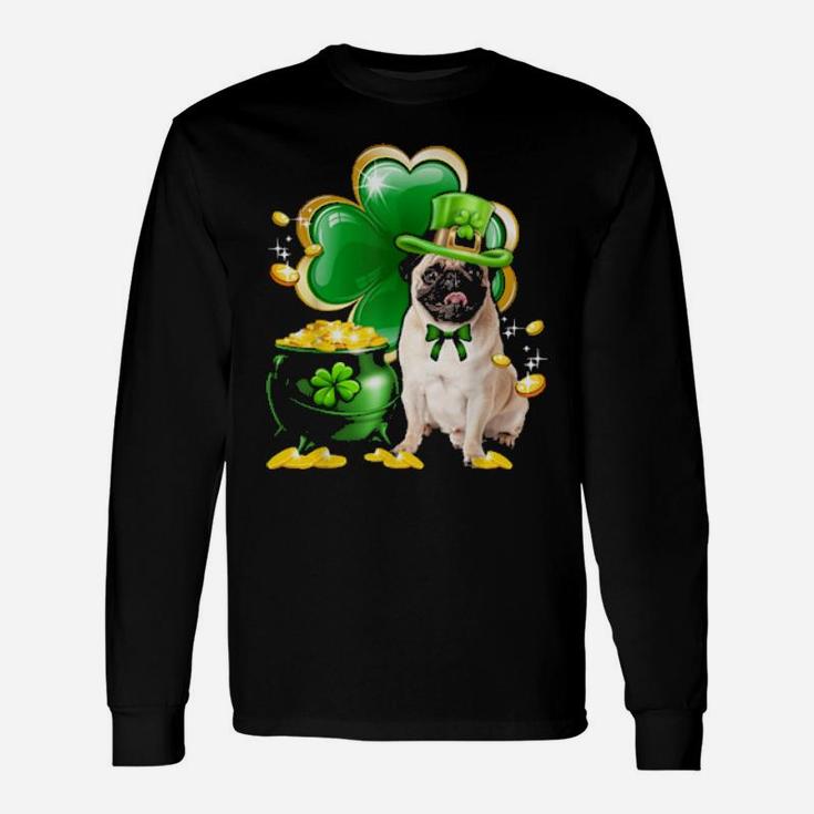 Pug Dog Shamrock St Patricks Day Dog Irish Long Sleeve T-Shirt