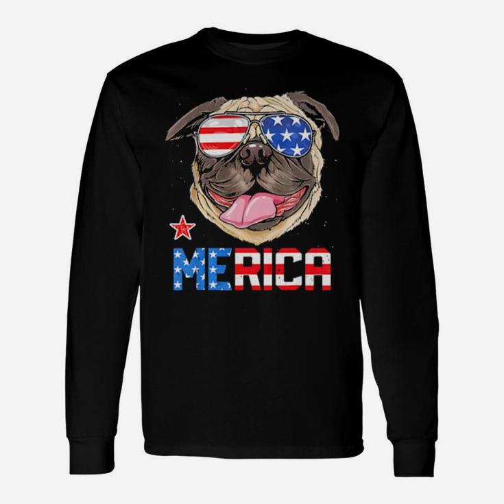 Pug Merica 4Th Of July Dog Puppy Long Sleeve T-Shirt
