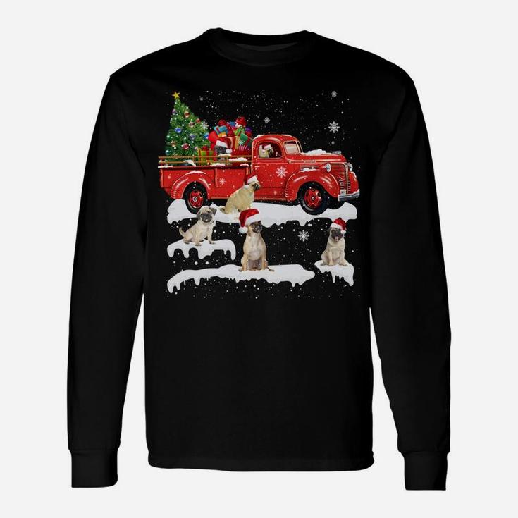 Pug Riding Red Truck Merry Christmas X-Mas Ugly Gift Unisex Long Sleeve