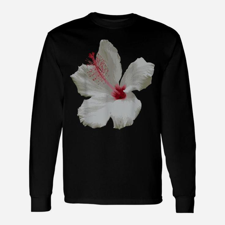 Pure White Hibiscus Tropical Flower Vector Unisex Long Sleeve