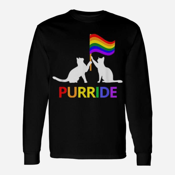 Purride Cute Vintage Lgbt Gay Lesbian Pride Cat Long Sleeve T-Shirt