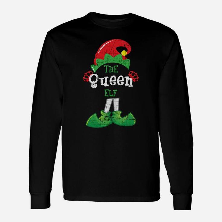 Queen Elf Funny Christmas Matching Gifts Holiday Distressed Sweatshirt Unisex Long Sleeve