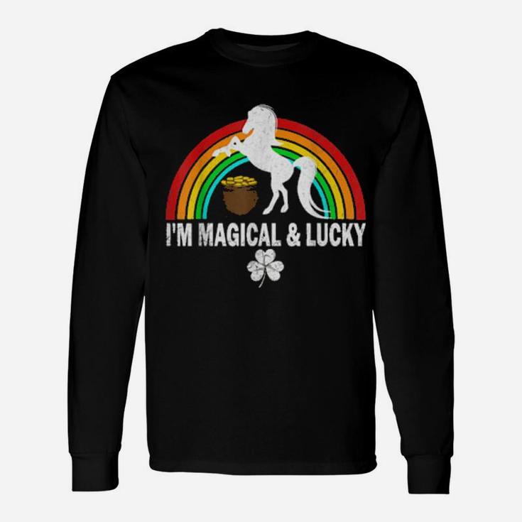 Rainbow I'm Magical And Lucky Irish Unicorn Shamrock Long Sleeve T-Shirt