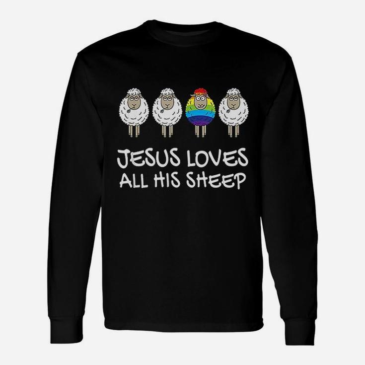 Rainbow Jesus Loves All His Sheep Unisex Long Sleeve