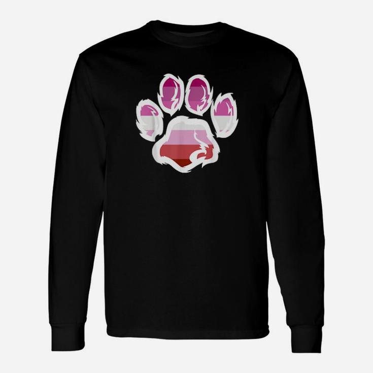 Rainbow Lesbian Pride Furry Dog Paw Print Lgbt Long Sleeve T-Shirt