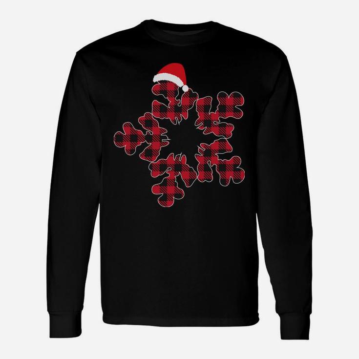 Red & Black Christmas Buffalo Plaid Snowflakes Santa Hat Unisex Long Sleeve