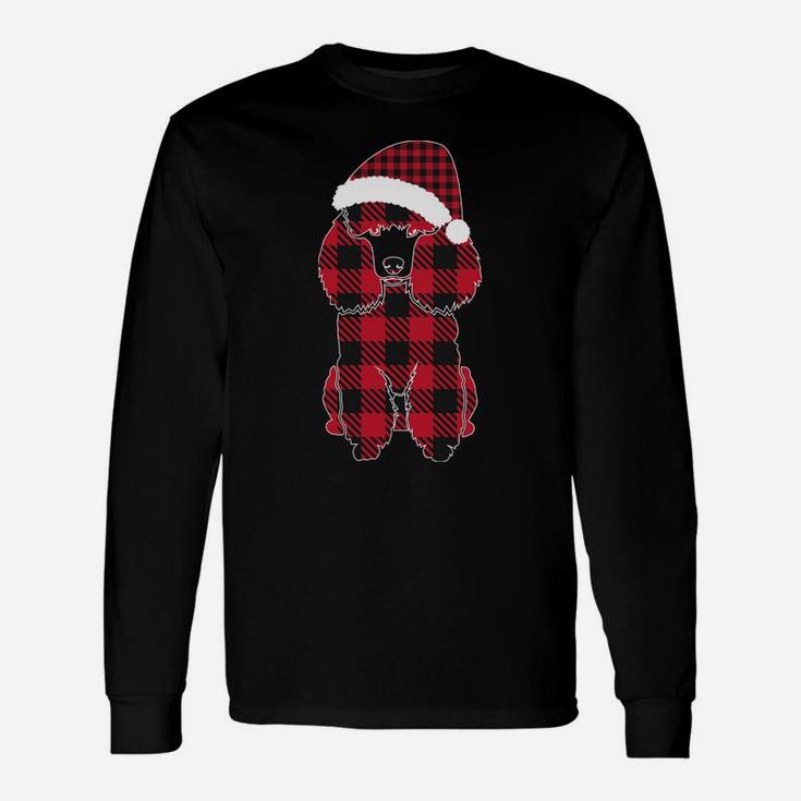 Red Plaid Buffalo Cute Poodle Christmas Santa Hat Pajamas Sweatshirt Unisex Long Sleeve