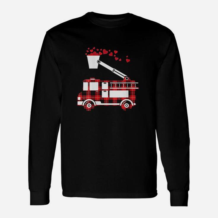 Red Plaid Fire Truck Funny Fireman Valentines Day Gift Unisex Long Sleeve