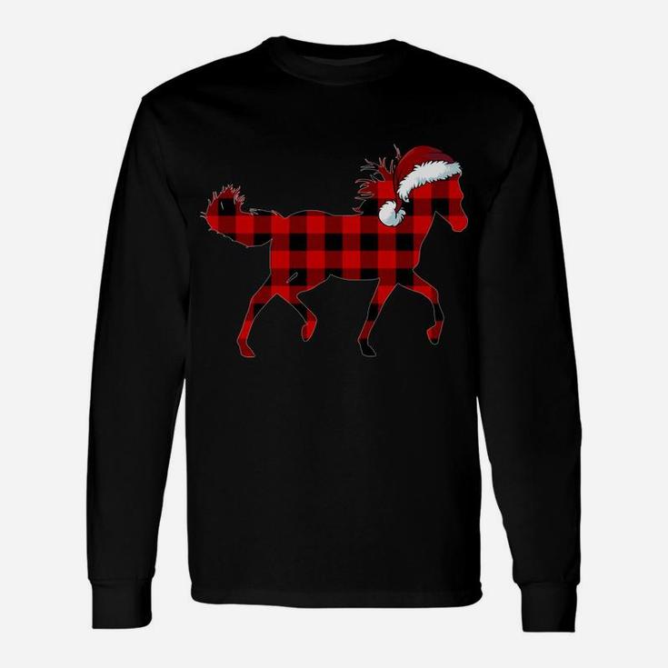 Red Plaid Horse Christmas Funny Horse Santa Hat Xmas Gift Sweatshirt Unisex Long Sleeve