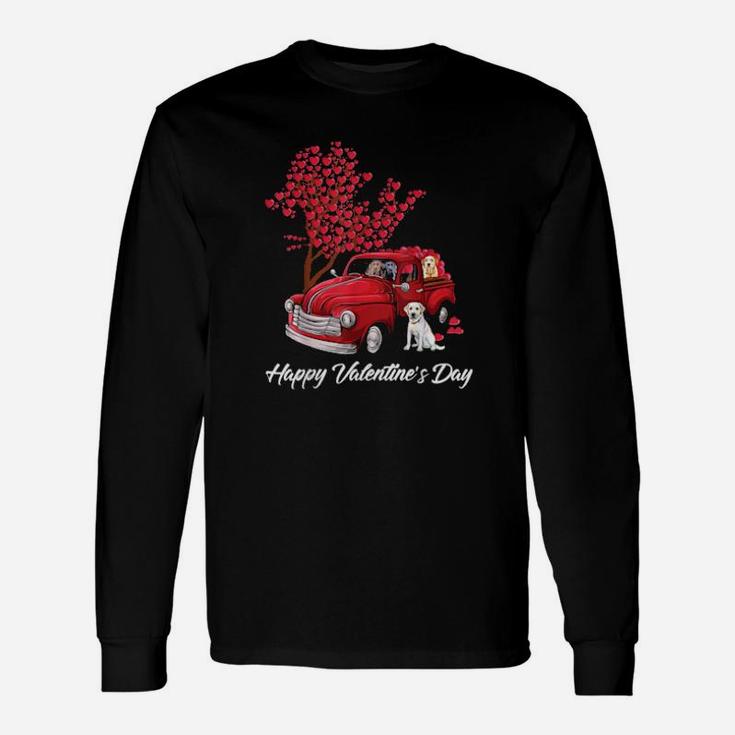 Red Truck Happy Valentines Day Labrador Retriever Dog Hearts Long Sleeve T-Shirt