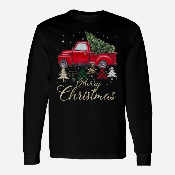 Red Truck With Buffalo Plaid And Leopard Christmas Tree Unisex Long Sleeve