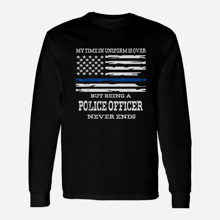 Retired Police Officer Us Flag Thin Blue Line Gift Unisex Long Sleeve