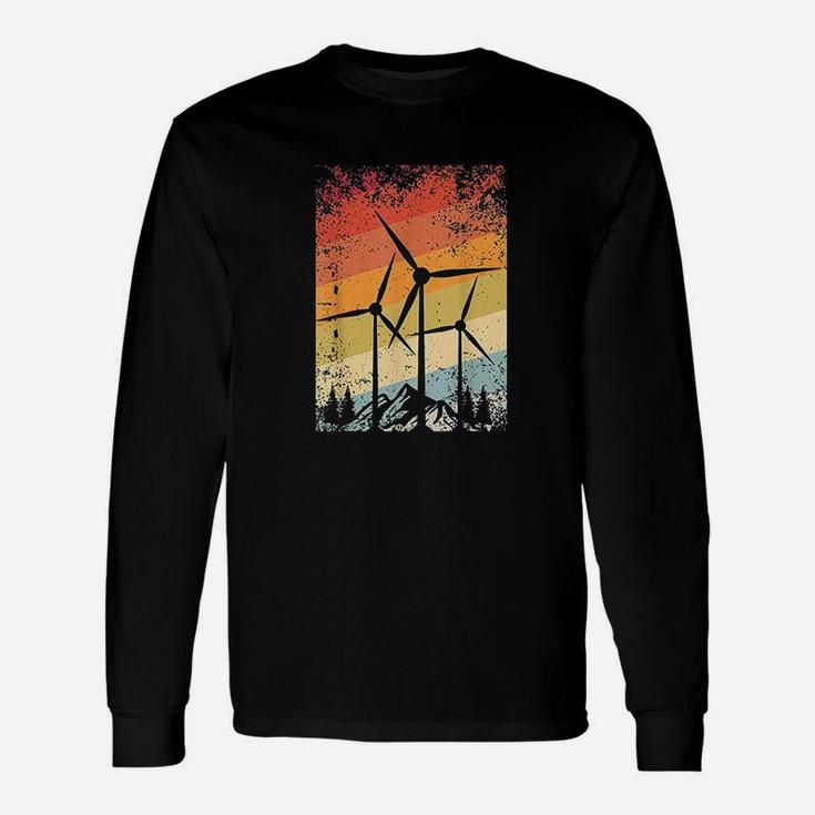 Retro Windmill Wind Energy Farm Turbine Environment Gift Unisex Long Sleeve