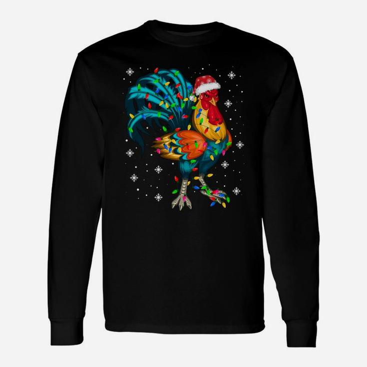 Rooster Chicken Christmas Tree Santa Hat Funny Xmas Lights Sweatshirt Unisex Long Sleeve