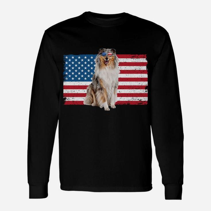 Rough Collie Dad American Flag Collie Dog Lover Owner Funny Sweatshirt Unisex Long Sleeve