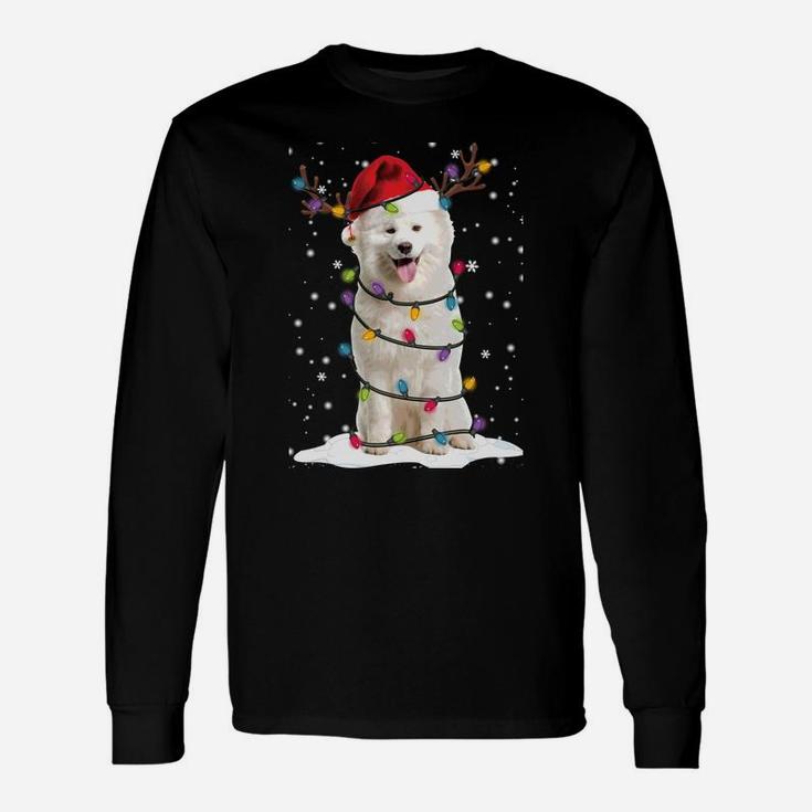 Samoyed Christmas Tree Light Pajama Dog Lover Xmas Gift Sweatshirt Unisex Long Sleeve
