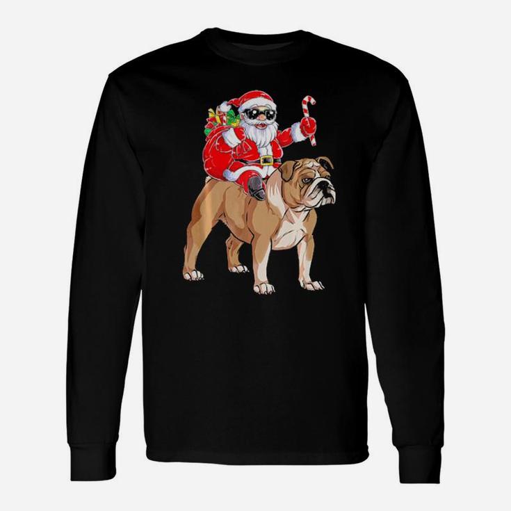 Santa Claus Riding English Bulldog Xmas Dog Long Sleeve T-Shirt