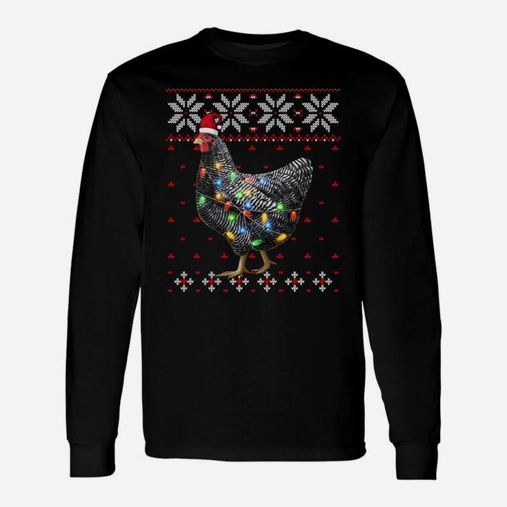 Santa Hat Christmas Lights Chicken Sweater, Funny Xmas Tree Sweatshirt Unisex Long Sleeve