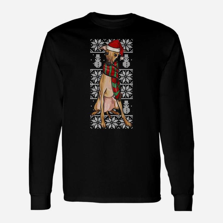 Santa Hat Xmas Italian Greyhound Ugly Christmas Sweatshirt Unisex Long Sleeve