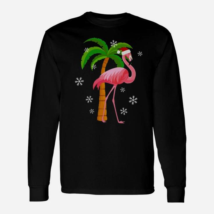 Santa Pink Flamingo Long Sleeve T-Shirt