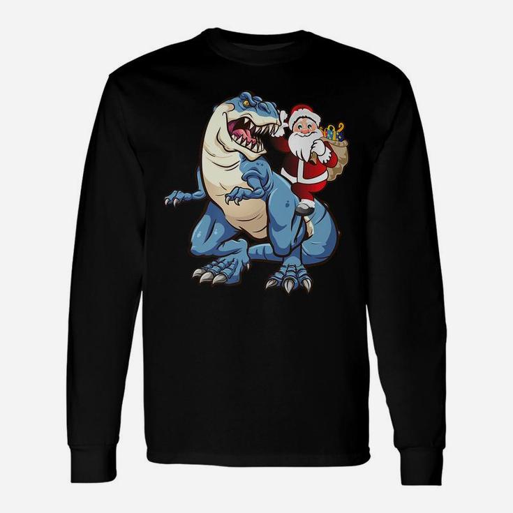 Santa Riding Dinosaur T Rex Christmas Gift Xmas Unisex Long Sleeve