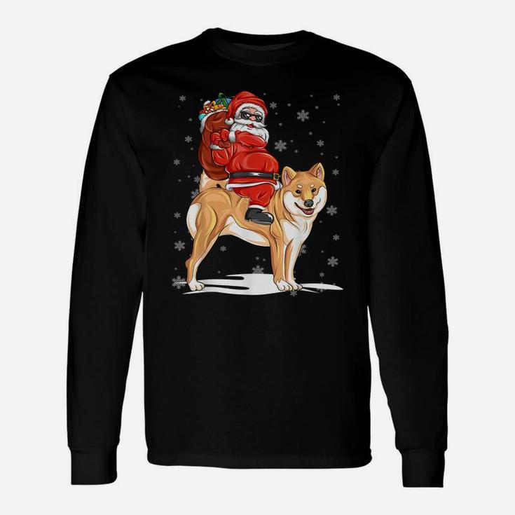 Santa Riding Shiba Inu Dog With Hat Claus Christmas Shiba In Unisex Long Sleeve