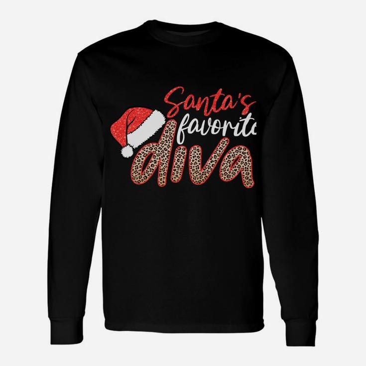 Santa's Favorite Diva Leopard Christmas Merry Xmas Gift Sweatshirt Unisex Long Sleeve