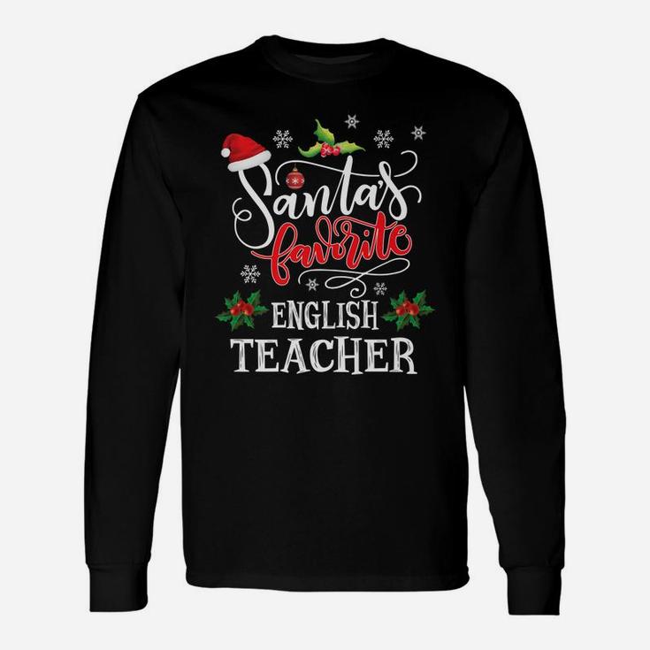 Santa's Favorite English Teacher Funny Christmas Light Xmas Unisex Long Sleeve