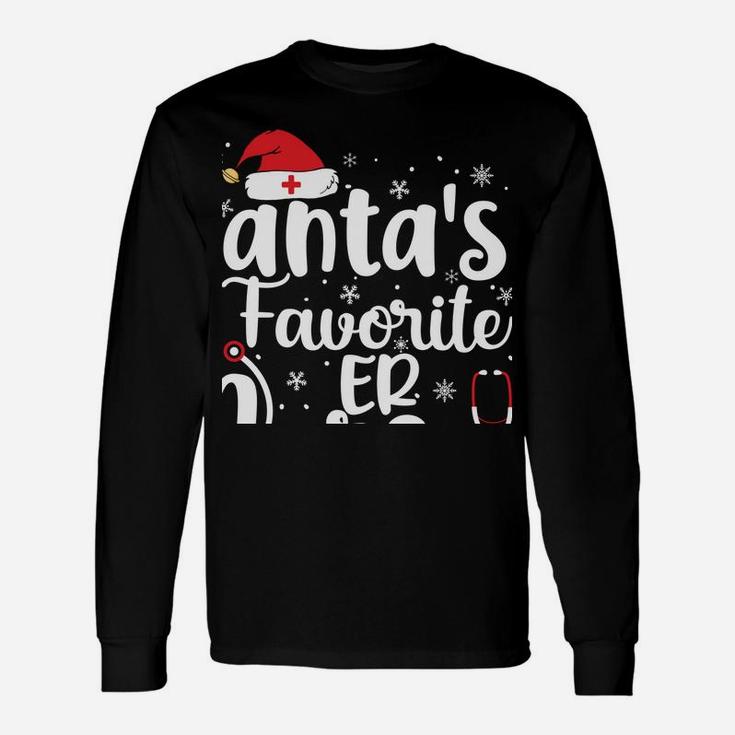 Santa's Favorite Er Nurse Merry Christmas Cute Nurse Gifts Sweatshirt Unisex Long Sleeve