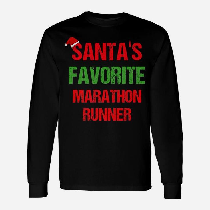 Santas Favorite Marathon Runner Funny Christmas Shirt Unisex Long Sleeve