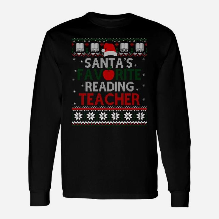 Santa's Favorite Reading Teacher Christmas Gift Ugly Sweater Sweatshirt Unisex Long Sleeve