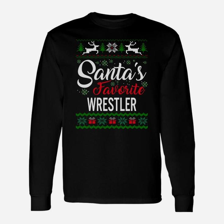 Santas Favorite Wrestler Christmas Ugly Family Sweatshirt Unisex Long Sleeve