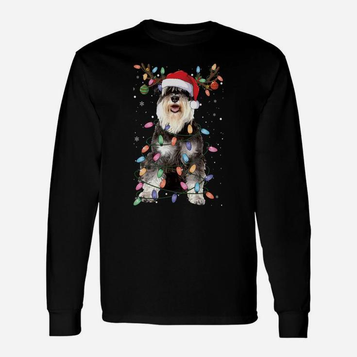 Schnauzer Christmas Reindeer Light Pajama Dog Lover Xmas Sweatshirt Unisex Long Sleeve