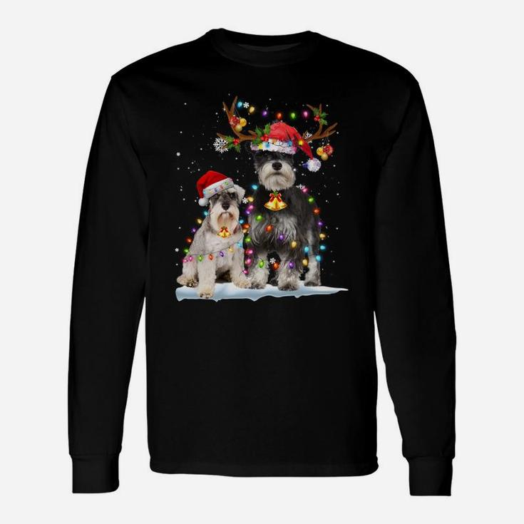 Schnauzer Reindeer Santa Hat Xmas Lights Christmas Xmas Dog Sweatshirt Unisex Long Sleeve