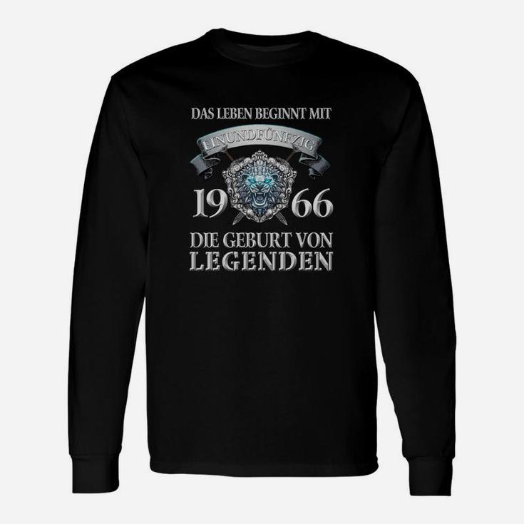 Schwarzes Herren Langarmshirts 1966 Geburt von Legenden Aufdruck, Retro Design