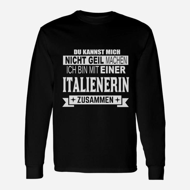 Schwarzes Herren-Langarmshirts Zusammen mit einer Italienerin, Lustiges Spruch-Design