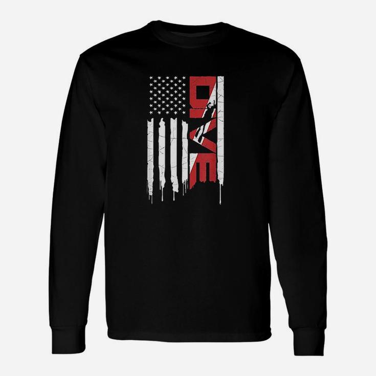 Scuba Diving America Flag Long Sleeve T-Shirt