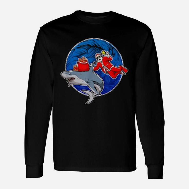 Scuba Diving Santa With Shark Long Sleeve T-Shirt