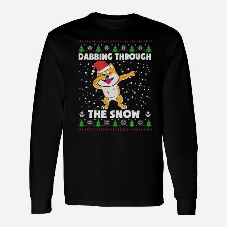 Shiba Inu Dabbing Through The Snow Ugly Xmas Long Sleeve T-Shirt