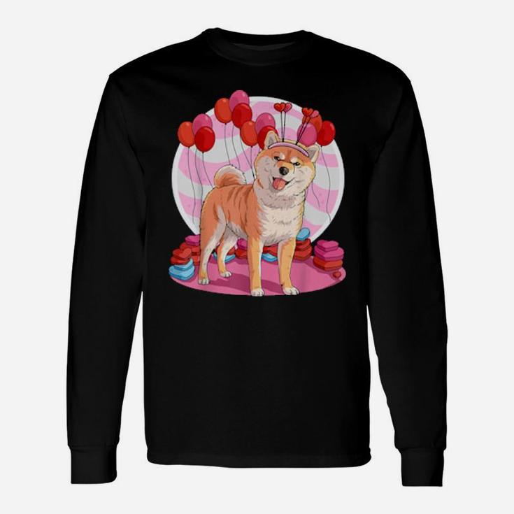 Shiba Inu Dog Heart Valentine Day Decor Long Sleeve T-Shirt