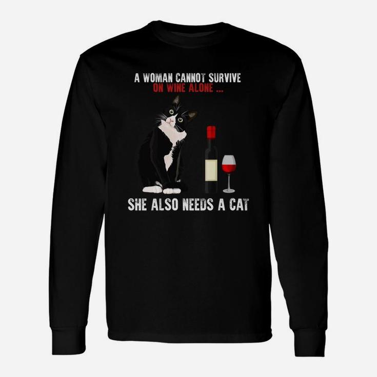 Siamese Cats A Women Cannot Survive On Wine Alone She Also Need Cats Long Sleeve T-Shirt